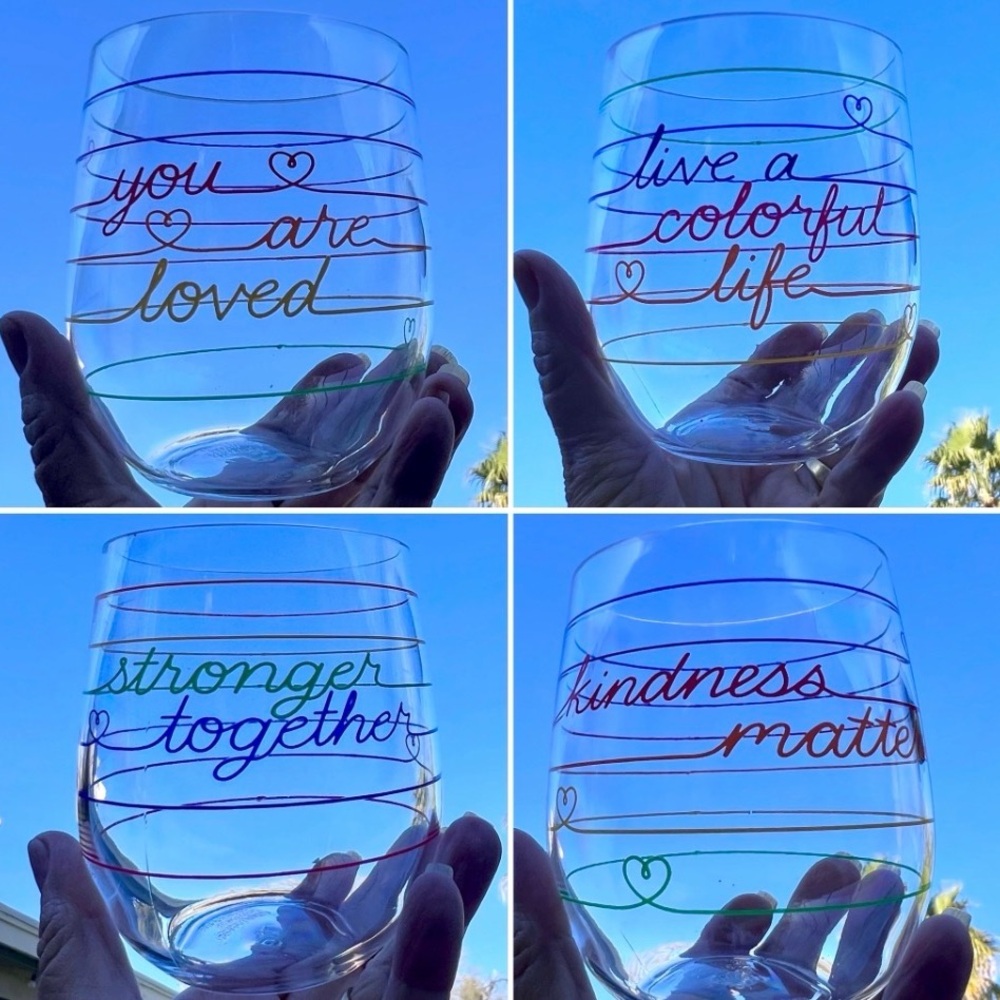Acrylic Stemless Wine Tumbler 4 Piece Set with Messages of Kindness NWT
